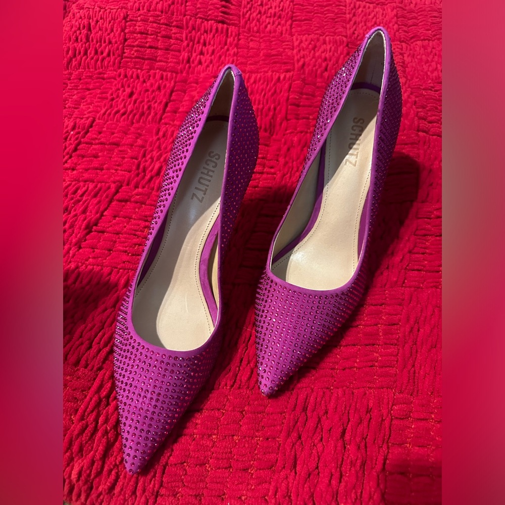 NWT Schutz gorgeous hot sexy magenta pink rhinestone encrusted go get ‘em heels - Picture 3 of 14